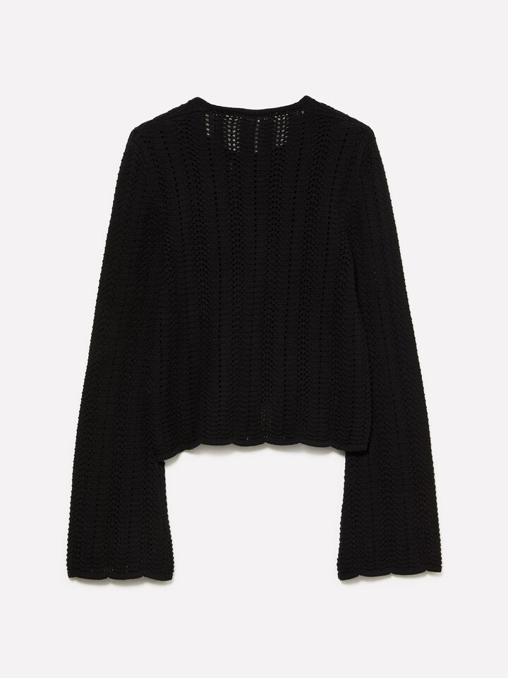 Black sweater with bell sleeves - women's crew neck sweaters - Black | Sisley image number 2